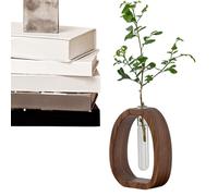 Vase transparent - Petit vase transparent pour fleurs - Petits tubes à essai vintage avec support en bois, arrangements floraux, décoration d'intérieur pour salon, chambre à coucher, fête