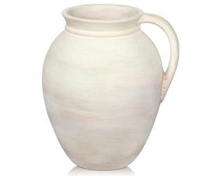 Vase vintage avec poignées - En céramique - Fabriqué à la main - En terre cuite - Pour décoration de salon, maison, bureau - Pour herbe de la pampa, décoration rustique et antique - Hauteur : 18 cm