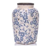 Vase Vintage Bleu et Blanc - Vase Floral Chinoiserie à Finition Craquelée de 24,6 cm, Décoration Rustique de Ferme pour Table, Salon, Salle de Bain, Décoration d'Étagère, Cheminée