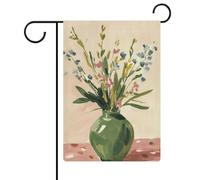 Vase vintage en céramique avec fleurs sauvages, drapeau de jardin, vacances saisonnières, toile de jute double face, drapeaux d'extérieur 30,5 x 45,7 cm