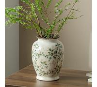 Vase vintage vert et beige, vases floraux ronds en céramique, vase chinois craquelé rétro pour décoration d'intérieur, salon, bibliothèque, bureau, décoration grand millénaire, centre de table