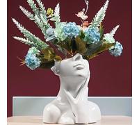 Vase visage en céramique blanche, vase en forme de buste féminin à moitié corps. Décoration féministe bohème minimaliste, style nordique moderne pour la maison, le salon, le bureau, la bibliothèque Va