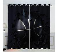 VASENA Basket-Ball Rideaux Thermique Isolant Anti Froid Polyester 2 Pièces 3D Impression Noir Motif Opaque Rideau Occultant Oeillet Chambre Salon Rideau （220x215 cm）