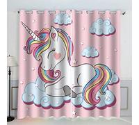 VASENA Cheval Arc-en-Ciel Rideaux Thermique Isolant Anti Froid Polyester 2 Pièces 3D Impression Rose Kawaii Motif Opaque Rideau Occultant Oeillet Chambre Salon Rideau （220x215 cm）