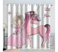 VASENA Cheval De Princesse Rideaux Thermique Isolant Anti Froid Polyester 2 Pièces 3D Impression Rose Motif Opaque Rideau Occultant Oeillet Chambre Salon Rideau (220x215 cm)