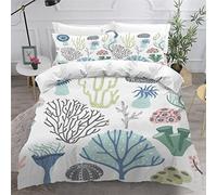 VASENA Corail Plante Housse de Couette 200×200 Enfant Garçons Fille 3D Motif Parure de Lit Thème De L'océan Microfibre Housse de Couette 1 Personne avec 2 Taies d'oreiller 50x75