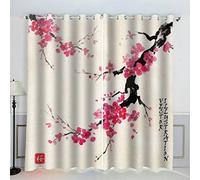VASENA Fleurs Style Japonais Rideau Thermique Isolant Anti Froid 2 Pièces Rideaux Art Japonais Rideau Occultant 3D Impression Moderne Salon Chambre Rideaux Acoustiques （183x214 cm）