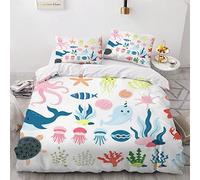 VASENA Housse de Couette 140x200 Enfant Animaux Marins De Dessin Animé Parure de Lit 1 Personne Microfibre Housse de Couette Méduse Poulpe 3D Imprimé Literie Set 3 Pièces avec Fermeture Éclair