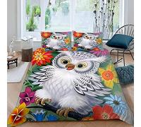 VASENA Housse de Couette 140x200 Enfant Chouette Parure de Lit 1 Personne Microfibre Housse de Couette Chouette Dessin Animé Mignon 3D Imprimé Literie Set 3 Pièces avec Fermeture Éclair