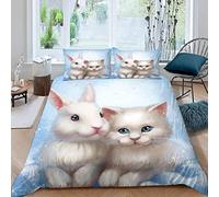 VASENA Housse de Couette 140x200 Enfant Lapin Animal De Dessin Animé Parure de Lit 1 Personne Microfibre Housse de Couette Chat Mignon 3D Imprimé Literie Set 3 Pièces avec Fermeture Éclair