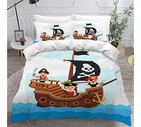 VASENA Housse de Couette 140x200 Enfant Navire Pirate Parure de Lit 1 Personne Microfibre Housse de Couette Mer 3D Imprimé Literie Set 3 Pièces avec Fermeture Éclair