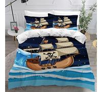 VASENA Housse de Couette 140x200 Enfant Navire Pirate Parure de Lit 1 Personne Microfibre Housse de Couette Plage D'été 3D Imprimé Literie Set 3 Pièces avec Fermeture Éclair