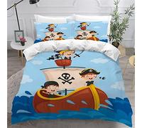 VASENA Housse de Couette 140x200 Enfant Navire Pirate Parure de Lit 1 Personne Microfibre Housse de Couette Plage D'été 3D Imprimé Literie Set 3 Pièces avec Fermeture Éclair