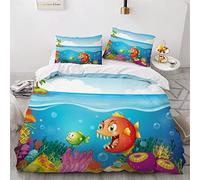 VASENA Housse de Couette 140x200 Enfant Poisson De Dessin Animé Parure de Lit 1 Personne Microfibre Housse de Couette Animaux Marins Mignons 3D Imprimé Literie Set 3 Pièces avec Fermeture Éclair