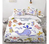 VASENA Housse de Couette 140x200 Enfant Poisson Tortue Parure de Lit 1 Personne Microfibre Housse de Couette Créatures Aquatiques 3D Imprimé Literie Set 3 Pièces avec Fermeture Éclair