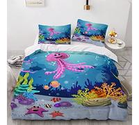 VASENA Housse de Couette 140x200 Enfant Poulpe Méduse Parure de Lit 1 Personne Microfibre Housse de Couette Créatures Aquatiques 3D Imprimé Literie Set 3 Pièces avec Fermeture Éclair