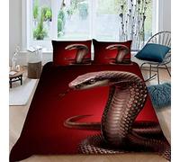 VASENA Housse de Couette 140x200 Enfant Serpent Parure de Lit 1 Personne Microfibre Housse de Couette Rouge Serpent 3D Imprimé Literie Set 3 Pièces avec Fermeture Éclair