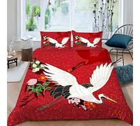 VASENA Housse de Couette 140x200 Enfant Style Japonais Parure de Lit 1 Personne Microfibre Housse de Couette Grue Japonaise 3D Imprimé Literie Set 3 Pièces avec Fermeture Éclair