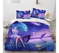 VASENA Housse de Couette 220x240 Ado Adulte Parure de Lit Anime Manga Fille Housse de Couette en Microfibre Hypoallergique Ensemble de Literie avec 2 Taies d'oreiller