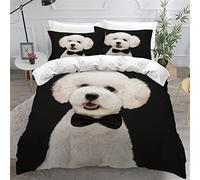 VASENA Housse de Couette 220x240 Ado Adulte Parure de Lit Bichon Chien Animal Noir Housse de Couette en Microfibre Hypoallergique Ensemble de Literie avec 2 Taies d'oreiller