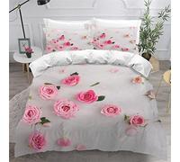 VASENA Housse de Couette 220x240 Ado Adulte Parure de Lit Fleurs Roses Fleurs Saint Valentin Housse de Couette en Microfibre Hypoallergique Ensemble de Literie avec 2 Taies d'oreiller