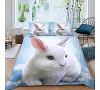 VASENA Housse de Couette 220x240 Ado Adulte Parure de Lit Lapin Animal Domestique Lapin Mignon Housse de Couette en Microfibre Hypoallergique Ensemble de Literie avec 2 Taies d'oreiller