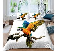 VASENA Housse de Couette 220x240 Ado Adulte Parure de Lit Perroquet Oiseau sur Branche Housse de Couette en Microfibre Hypoallergique Ensemble de Literie avec 2 Taies d'oreiller