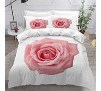 VASENA Housse de Couette 220x240 Ado Adulte Parure de Lit Roses Rose Fleurs De La Saint Valentin Housse de Couette en Microfibre Hypoallergique Ensemble de Literie avec 2 Taies d'oreiller