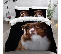 VASENA Housse de Couette 240×260 Doux Microfibre Housse Couette Berger Australien Chien Animal Noir Parure de Lit 2 Personnes Qualité Supérieure Housse de Couette avec Fermeture Eclair