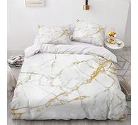 VASENA Housse de Couette 240×260 Doux Microfibre Housse Couette Géométrique Doré Marbre Blanc Parure de Lit 2 Personnes Qualité Supérieure Housse de Couette avec Fermeture Eclair
