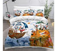 VASENA Navire Pirate Housse de Couette 200×200 Enfant Garçons Fille 3D Motif Parure de Lit Mer D'été Microfibre Housse de Couette 1 Personne avec 2 Taies d'oreiller 50x75