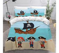 VASENA Navire Pirate Housse de Couette 200×200 Enfant Garçons Fille 3D Motif Parure de Lit Plage D'été Microfibre Housse de Couette 1 Personne avec 2 Taies d'oreiller 50x75