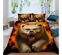 VASENA Ours Housse de Couette 200×200 Garçons Fille 3D Motif Parure de Lit Animaux Drôles Douce Microfibre Housse de Couette 1 Personne avec 2 Taies d'oreiller 50x75