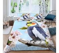 VASENA Perroquet Fleur Housse de Couette 200×200 Garçons Fille 3D Motif Parure de Lit Oiseau sur Branche Douce Microfibre Housse de Couette 1 Personne avec 2 Taies d'oreiller 50x75