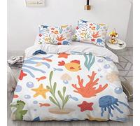 VASENA Poisson Mignon Housse de Couette 200×200 Garçons Fille 3D Motif Parure de Lit La Vie Marine Et Les Plantes Douce Microfibre Housse de Couette 1 Personne avec 2 Taies d'oreiller 50x75