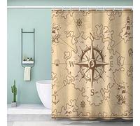 VASENA Rideau de Douche 120x180 Enfant Anti Moisissure Rideau de Douche Carte Imperméable Polyester 3D Imprimé Boussole De Navigation Boussole Rideaux Baignoire avec 12 Crochets