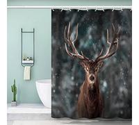 VASENA Rideau de Douche 120x200 Cerf Forêt De Neige d'hiver Rideaux de Douche Résistant À la Moisissure Imperméable Lavable pour Salle de Bain avec 12 Crochets