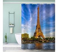 VASENA Rideau de Douche Paris Tour Eiffel Seine France Rideau de Douche 180x200 Antibactérien Polyester Rideau de Douche Hauteur 200 3D Rideaux De Salle De Bain