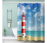 VASENA Rideau de Douche Phare Belle Plage Rideau de Douche 180x200 Antibactérien Polyester Rideau de Douche Hauteur 200 3D Rideaux De Salle De Bain
