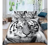 VASENA Tigre Animal Housse de Couette 200×200 Garçons Fille 3D Motif Parure de Lit Beau Tigre Blanc Douce Microfibre Housse de Couette 1 Personne avec 2 Taies d'oreiller 50x75