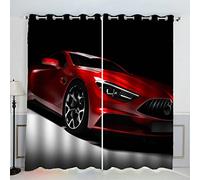 VASENA Voiture De Sport Rouge Rideau Occultant Lot de 2 Chambre Enfant Fille Garcon 3D Impression Voiture De Course Motif Rideaux Acoustiques Opaque Petites Fenêtres Décoration （140x160 cm）