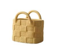 Vases à Fleurs Vases en céramique Forme de Sac fourre-Tout Faits à la Main dans des Illustrations décoration rétro texturées Vichy Décoration intérieure(Yellow-5in)