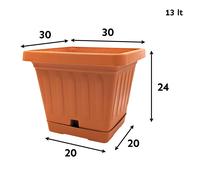 Bama Nässestop S18 Earth Pot de Fleurs carré avec Soucoupe Auto-Irrigation, Terre Cuite, 30 x 30 cm
