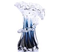 Vases Bleu Blanc Transparent à Dégradé d'Onde, Vase en Verre Soufflé à la Main de Murano en Art Décoratif Unique, pour Thème Océan, Pièce Centrale Côtière, Bureau Moderne, Entrée de Table