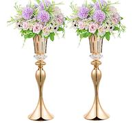 Vases dorés de 55,9 cm pour pièces maîtresses, 2 pièces de vases métalliques hauts en forme de trompette pour réception de mariage, vase en cristal pour fleurs pour décoration de table de mariage