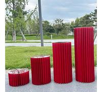 Vases en Carton Rouge,Lot de 3/4/5 Support cylindrique Pliable,Vase en Forme de Cylindre en Carton avec Couvercle en Acrylique,Support de Fleurs centres de Table de Mariage(20+40+60+80cm)