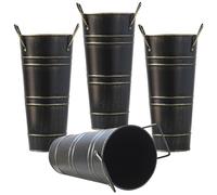 Vases galvanisées 4pcs Seau galvanisé avec poignées de 9 Pouces de Haut en métal vases pour Arrangement Fleurs, pièce maîtresse Table, décorations Mariage seaux Noirs