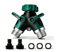VASIN Distributeur Arrosage 2 Voies, Diviseur de Tuyau Débit d'eau Réglable | 3/4" & 1/2" Robinet Double Sortie avec Interrupteur Indépendant, Répartiteur d'eau pour Connexion de 2 Appareils