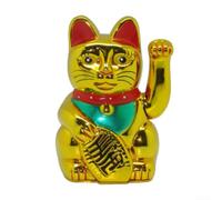 Vasiumic Décoration en plastique en forme de chat porte-bonheur électrique à piles, motif chat qui fait signe avec pépite dorée pour décoration de magasin, bureau, maison, voiture, ouverture mignonne
