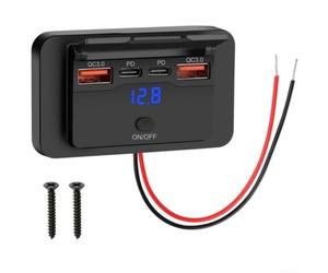 Vasiumic Double prise de charge USB-C PD 36 W pour voiture, panneau étanche 96 W avec voltmètre, prise de charge .0 12 V/24 V pour véhicule, bateau, camion, camping-car, remorque